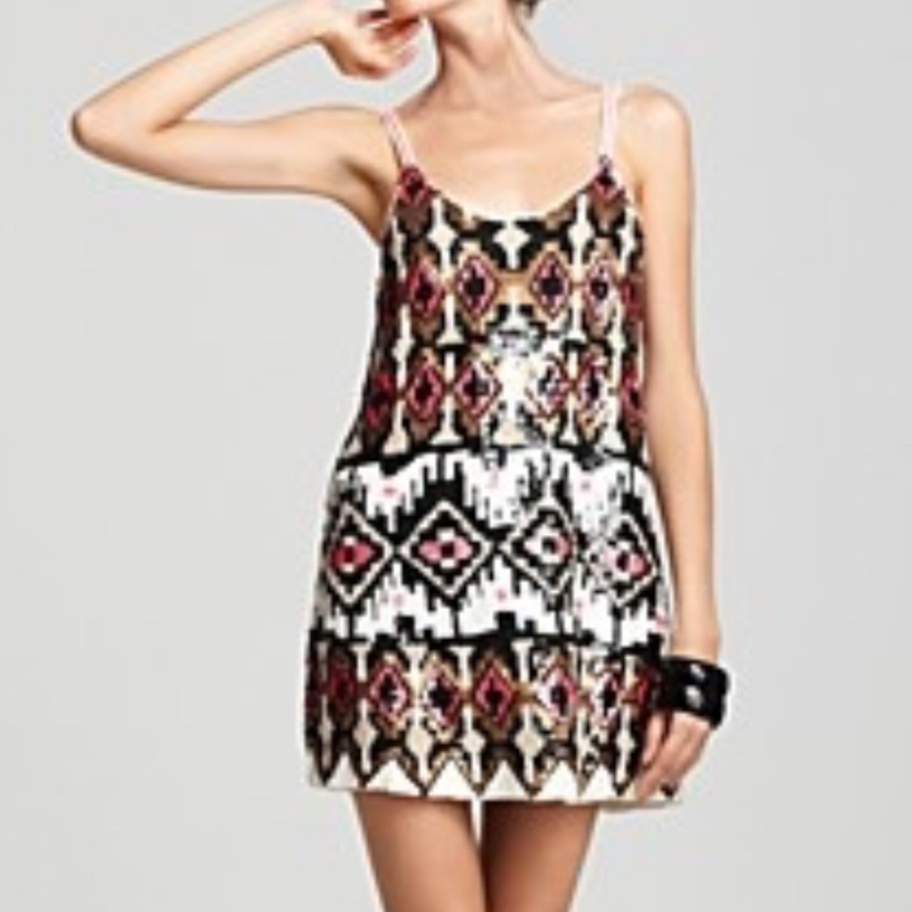 PARKER Silver And Black With Wine Sequin Dress Size XS-S